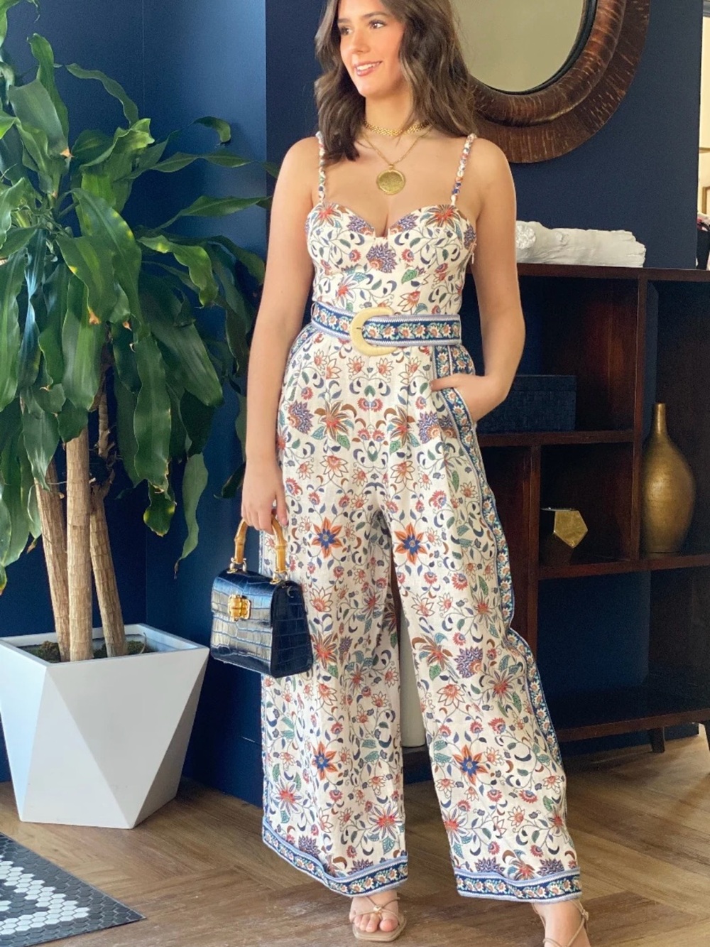 FARM Rio - Wide Leg Floral Jumpsuit in Linen